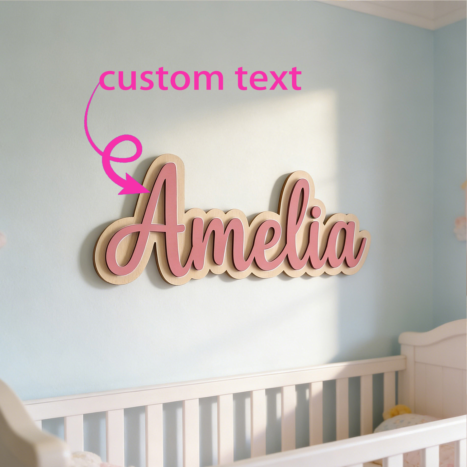 Personalized Engraved Gift - ป้ายชื่อสกุลไม้สองชั้นแบบกำหนดเอง 1 ชิ้น, ของขวัญสั่งทำ, ของตกแต่งห้องเด็ก, ป้ายชื่อเด็ก